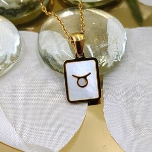 Dainty Zodiac Charm, ♉/Taurus, 18K Mother of Pearl Delicate Pendant Necklace